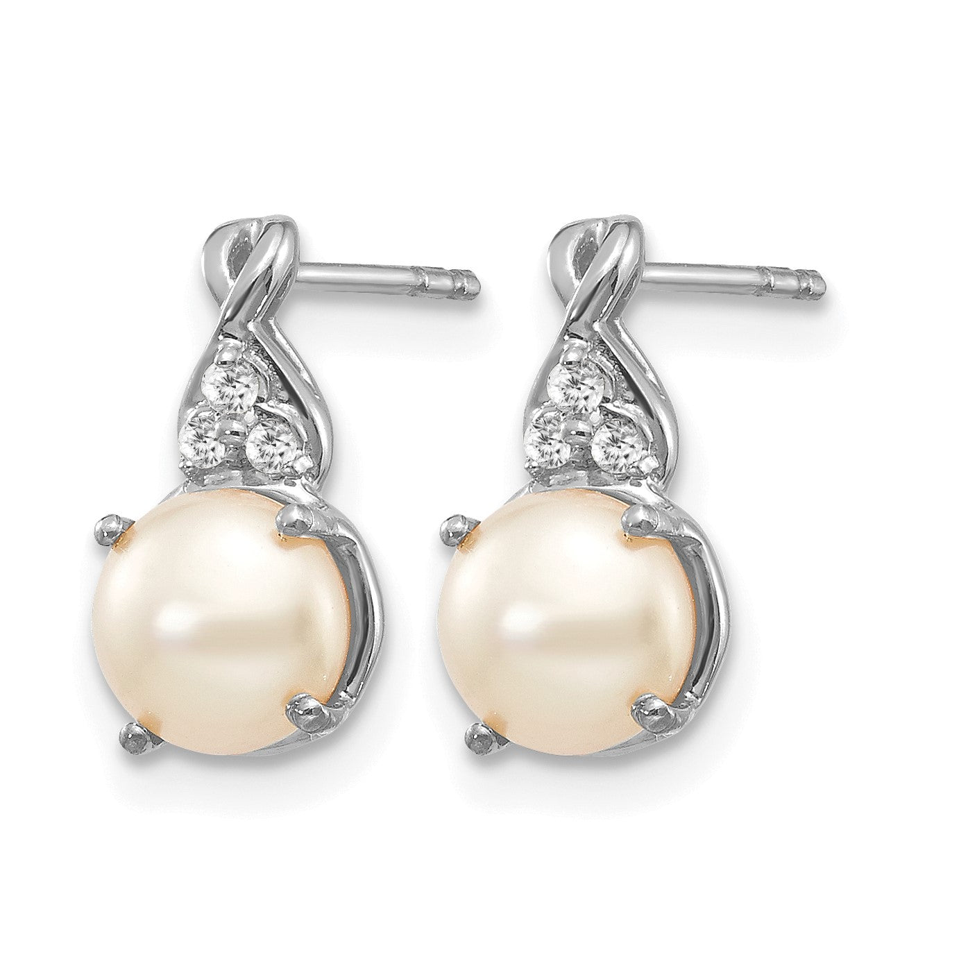 14k White Gold 6mm June/Freshwater Cultured Pearl and Diamond Post Earrings