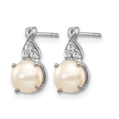 14k White Gold 6mm June/Freshwater Cultured Pearl and Diamond Post Earrings