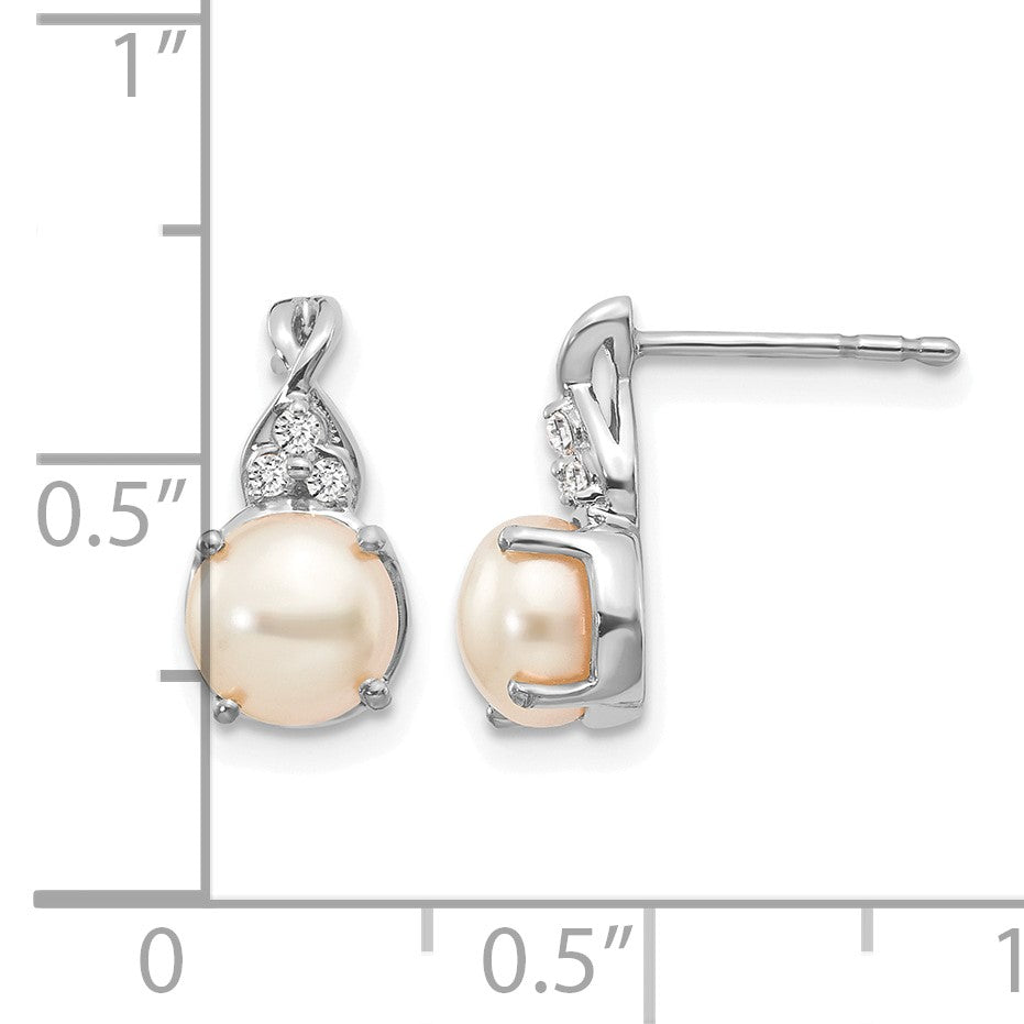 14k White Gold 6mm June/Freshwater Cultured Pearl and Diamond Post Earrings