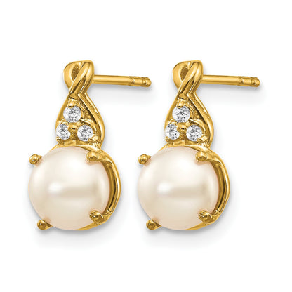 14k 6mm June/Freshwater Cultured Pearl and Diamond Post Earrings