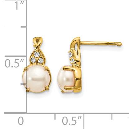 14k 6mm June/Freshwater Cultured Pearl and Diamond Post Earrings