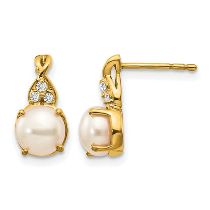 14k 6mm June/Freshwater Cultured Pearl and Diamond Post Earrings