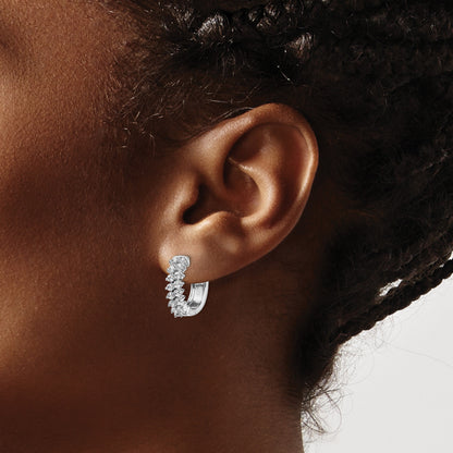 14k White Gold 2-row 1 carat Diamond Hinged Hoop Earrings