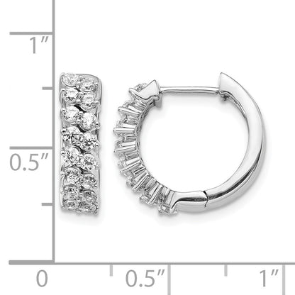 14k White Gold 2-row 1 carat Diamond Hinged Hoop Earrings