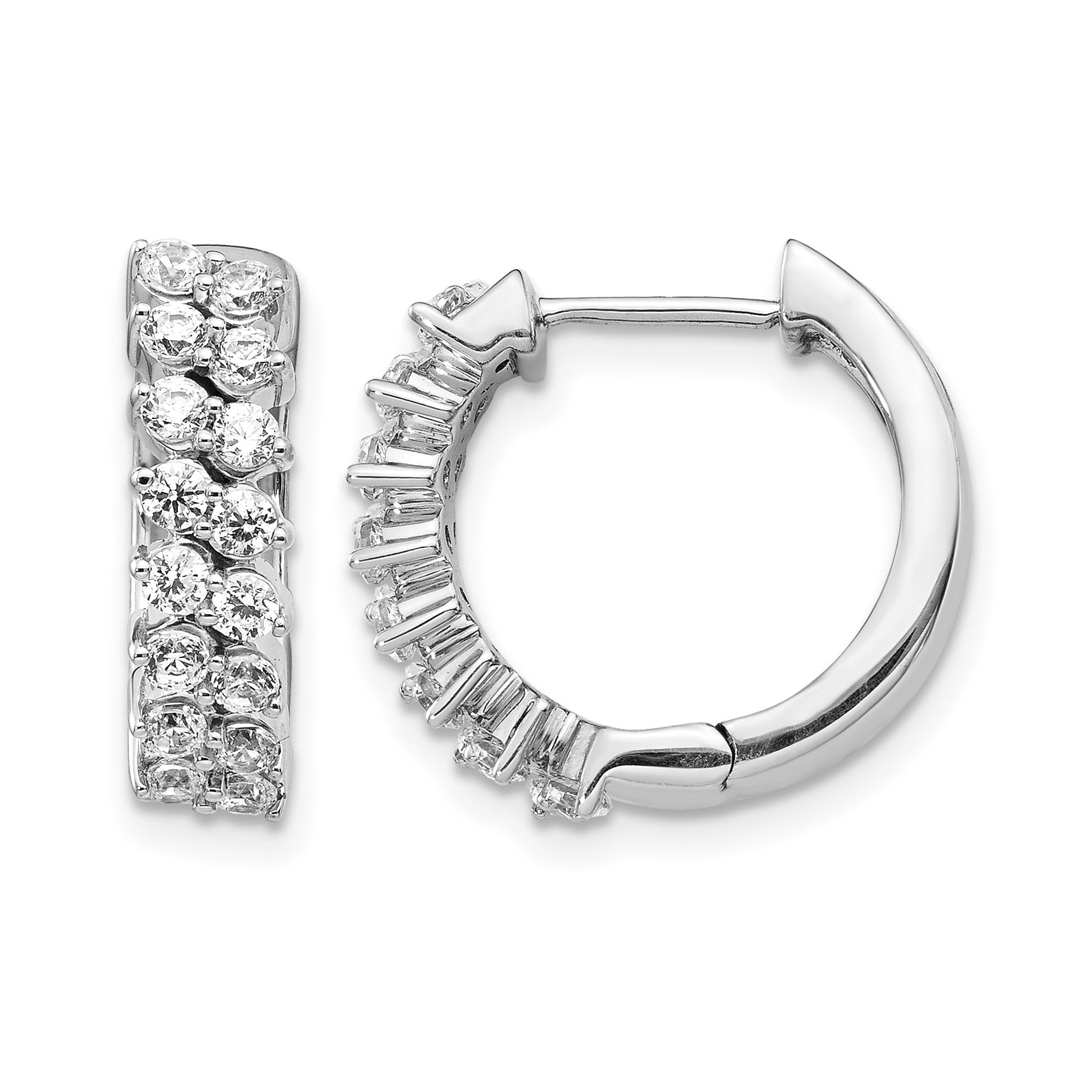 14k White Gold 2-row 1 carat Diamond Hinged Hoop Earrings