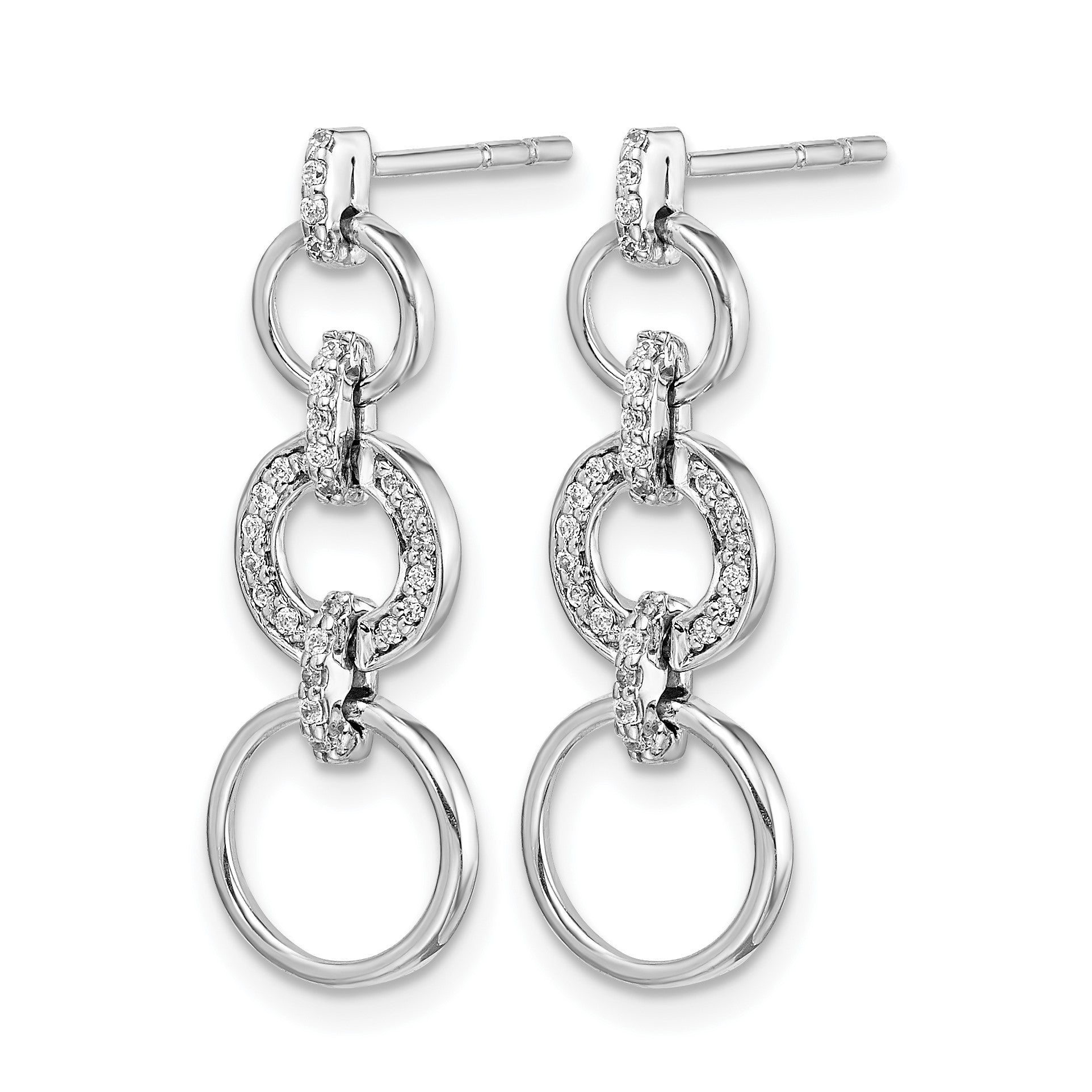 14k White Gold 1/6 carat Diamond Circles Dangle Post Earrings