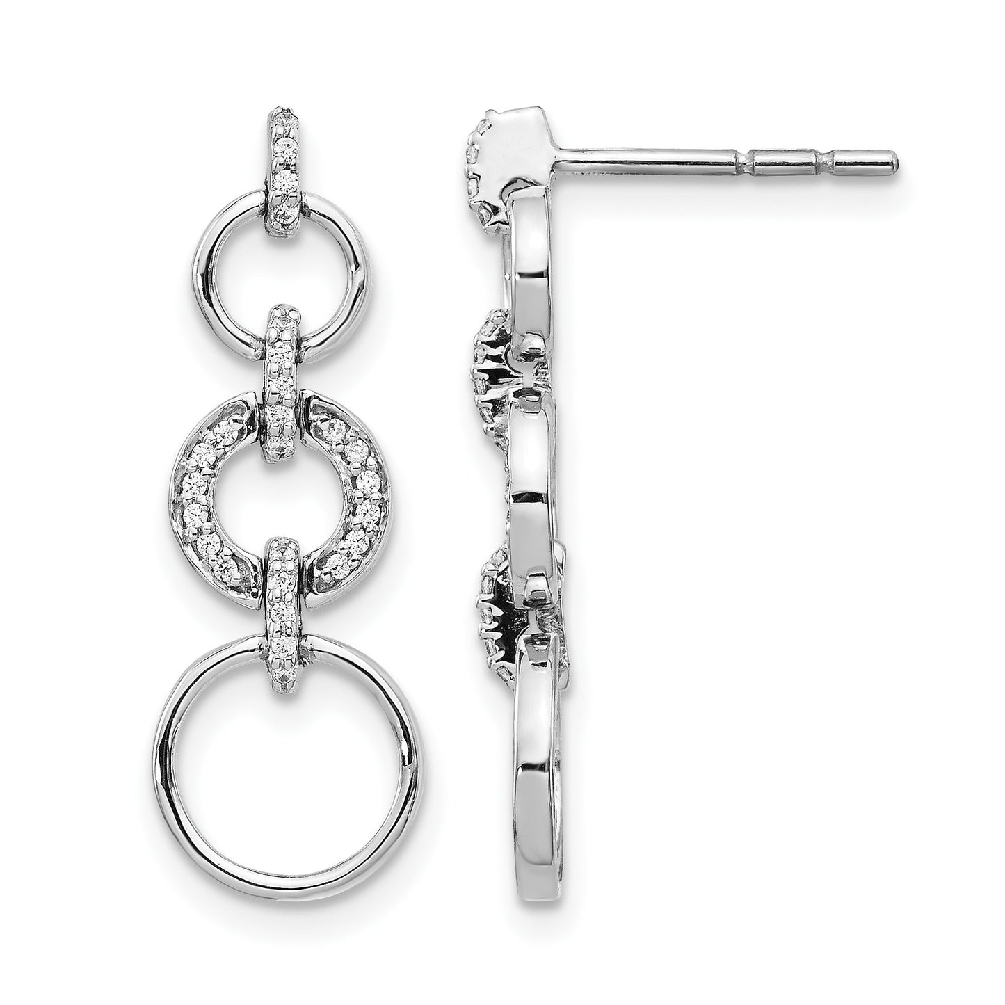 14k White Gold 1/6 carat Diamond Circles Dangle Post Earrings