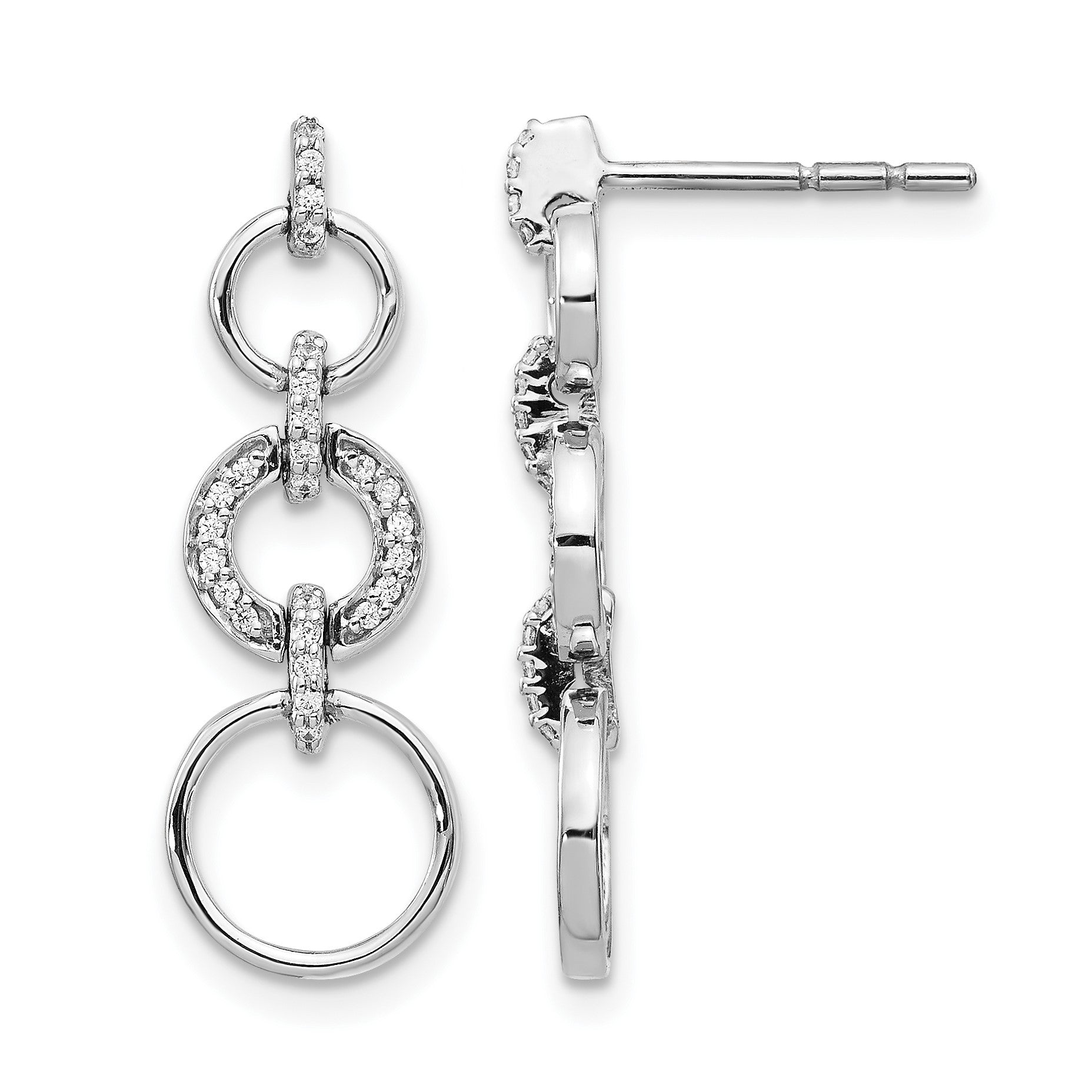 14k White Gold 1/6 carat Diamond Circles Dangle Post Earrings