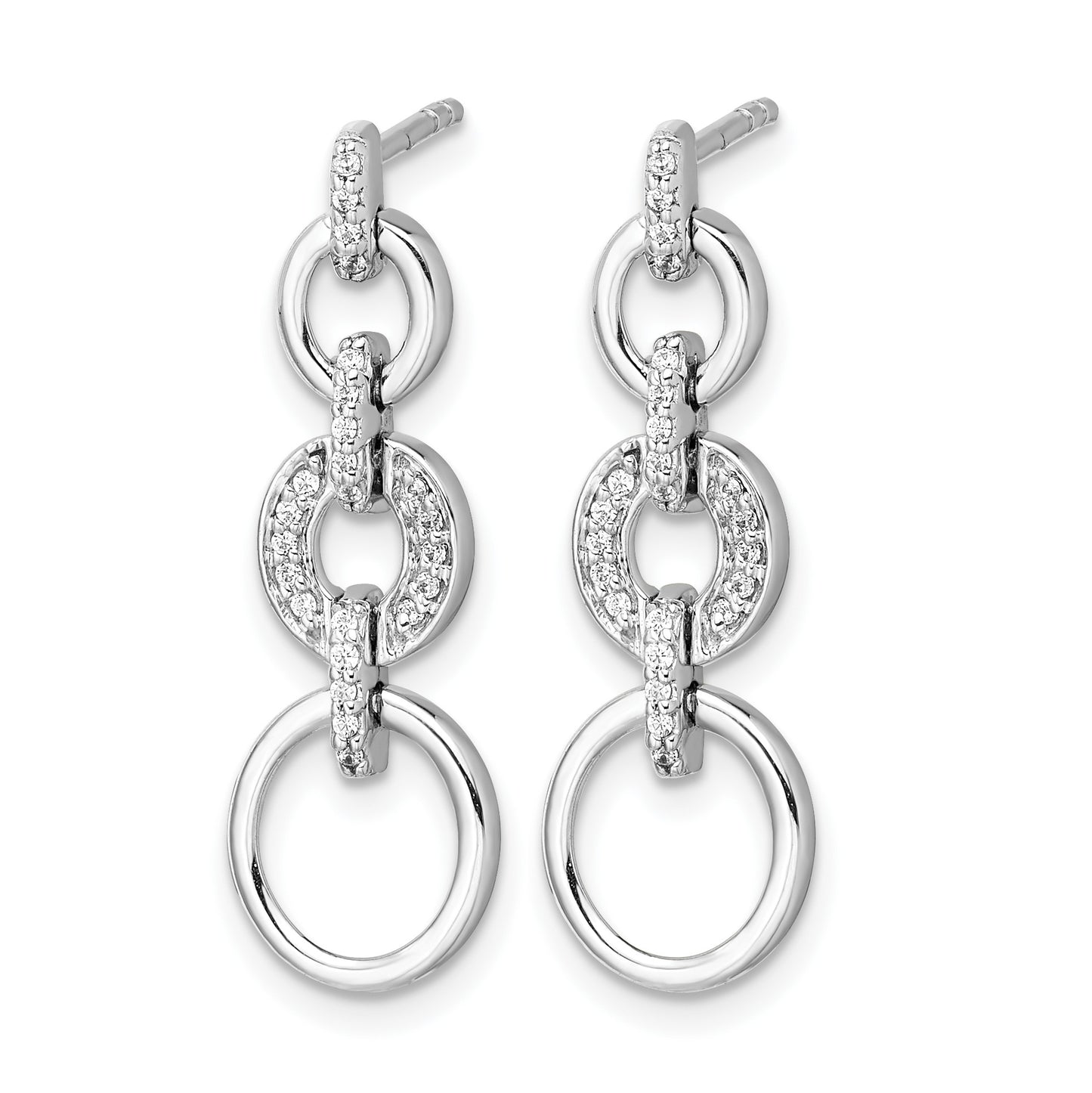 14k White Gold 1/8 carat Diamond Circles Dangle Post Earrings
