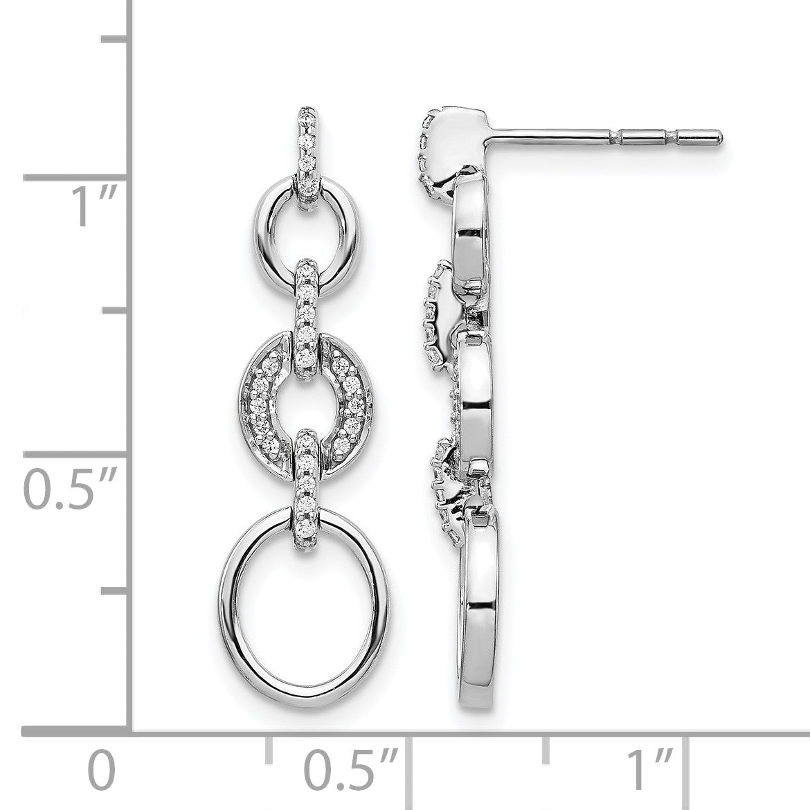 14k White Gold 1/8 carat Diamond Circles Dangle Post Earrings