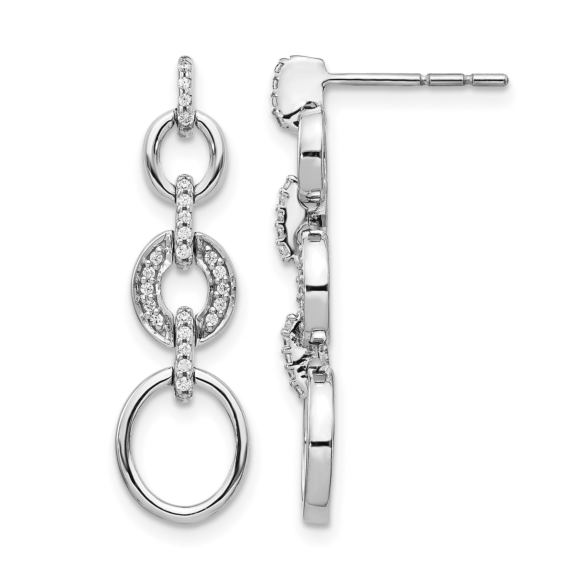 14k White Gold 1/8 carat Diamond Circles Dangle Post Earrings