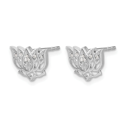 14k White Gold 1/20 carat Diamond Lotus Flower Post Earrings