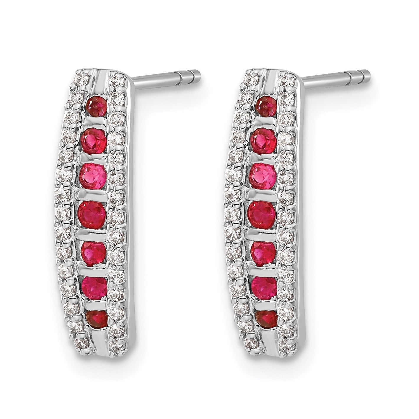 14k White Gold Diamond and Ruby Fancy Curved Post Earrings