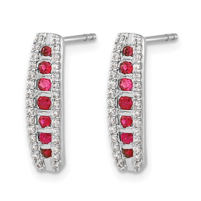 14k White Gold Diamond and Ruby Fancy Curved Post Earrings
