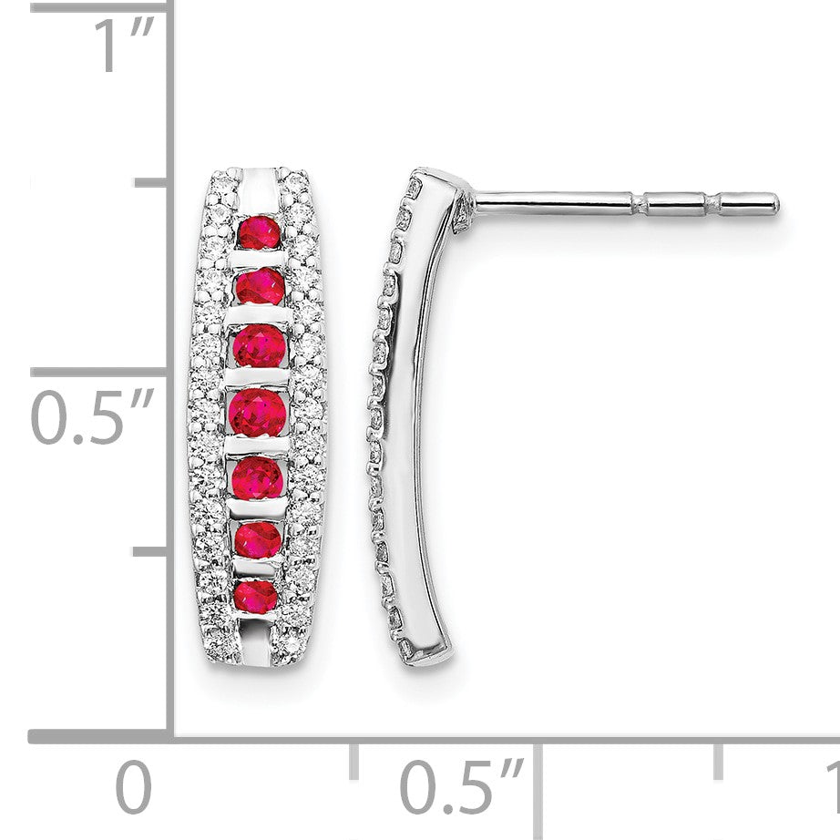 14k White Gold Diamond and Ruby Fancy Curved Post Earrings