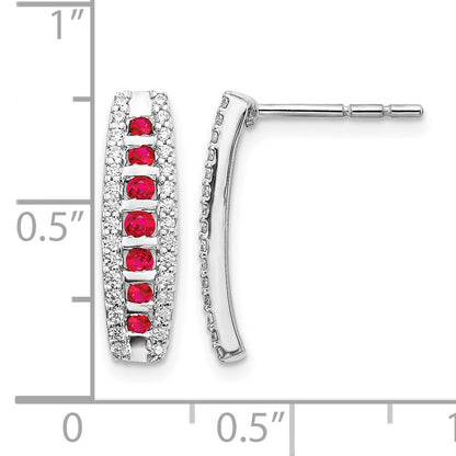 14k White Gold Diamond and Ruby Fancy Curved Post Earrings