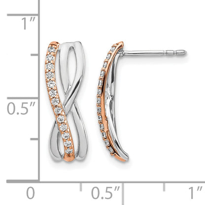 14k Rose and White Gold 1/5 carat Diamond Fancy Post Earrings