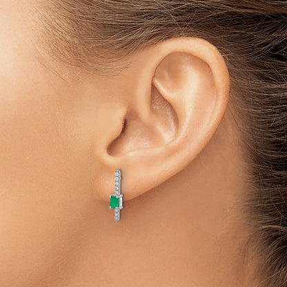 14k White Gold 5x3mm Emerald-cut Emerald and Diamond Post Earrings