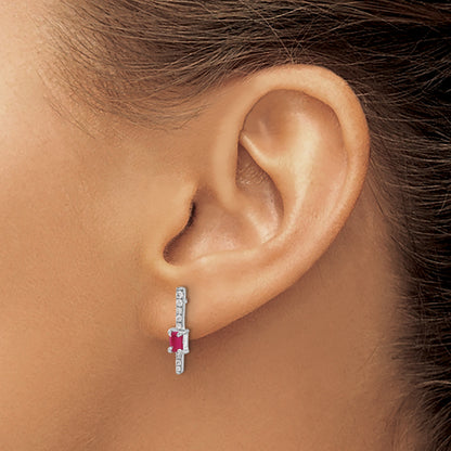 14k White Gold 5x3mm Emerald-cut Ruby and Diamond Post Earrings