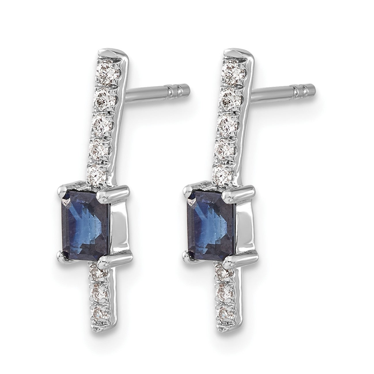 14k White Gold 5x3mm Emerald-cut Sapphire and Diamond Post Earrings