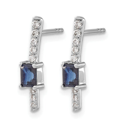 14k White Gold 5x3mm Emerald-cut Sapphire and Diamond Post Earrings