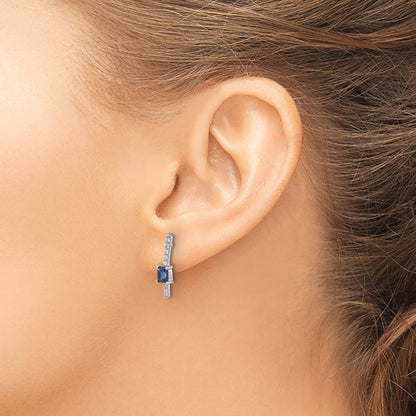 14k White Gold 5x3mm Emerald-cut Sapphire and Diamond Post Earrings