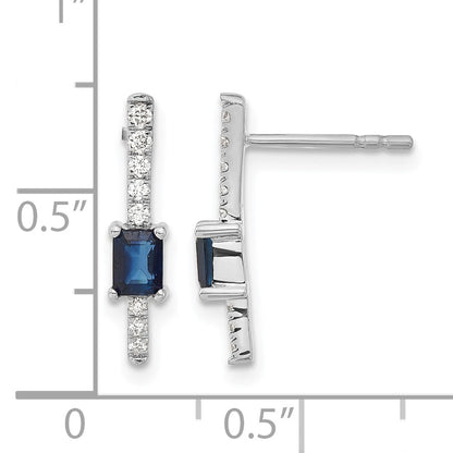 14k White Gold 5x3mm Emerald-cut Sapphire and Diamond Post Earrings