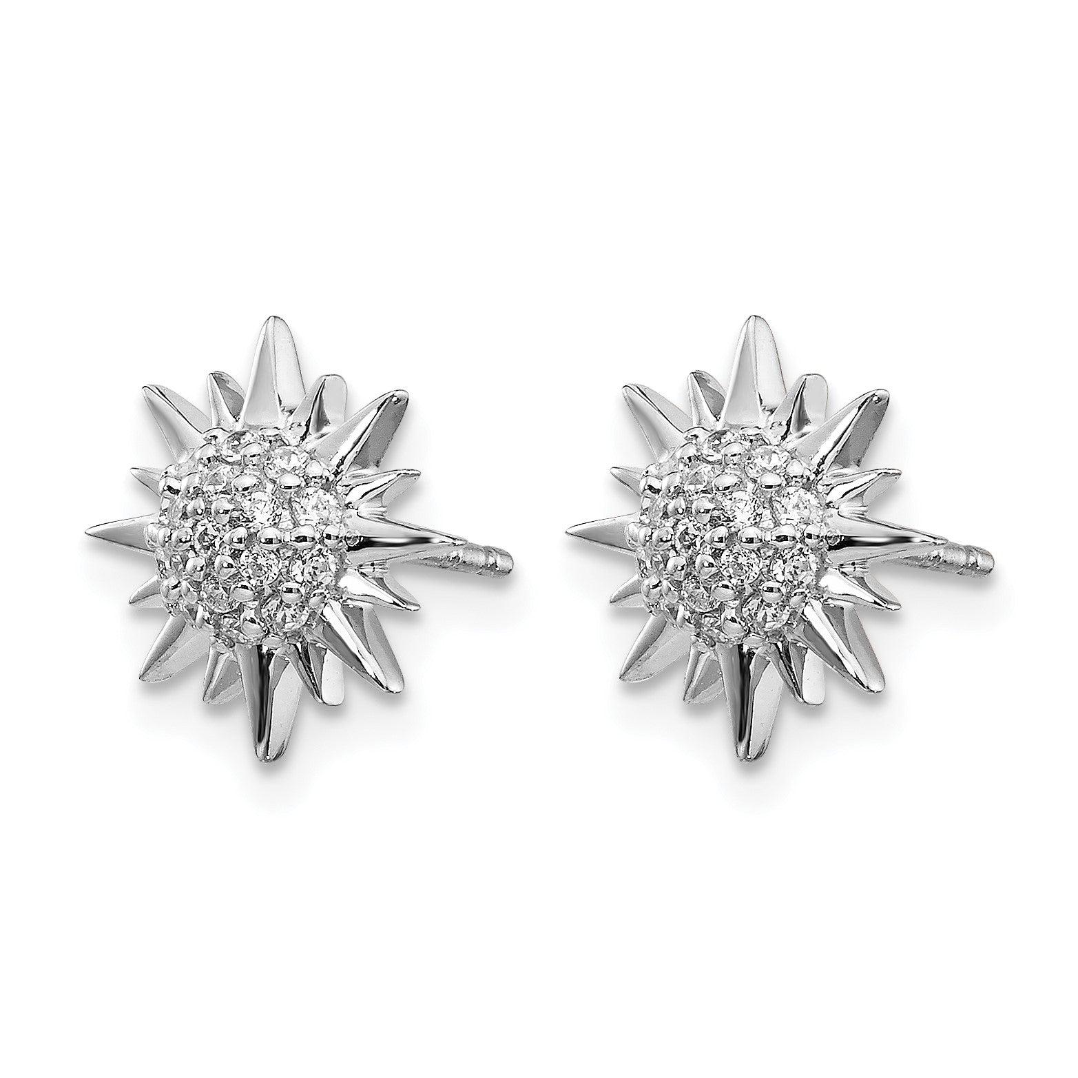 14k White Gold 1/5 carat Diamond Fancy Sun / Star Post Earrings