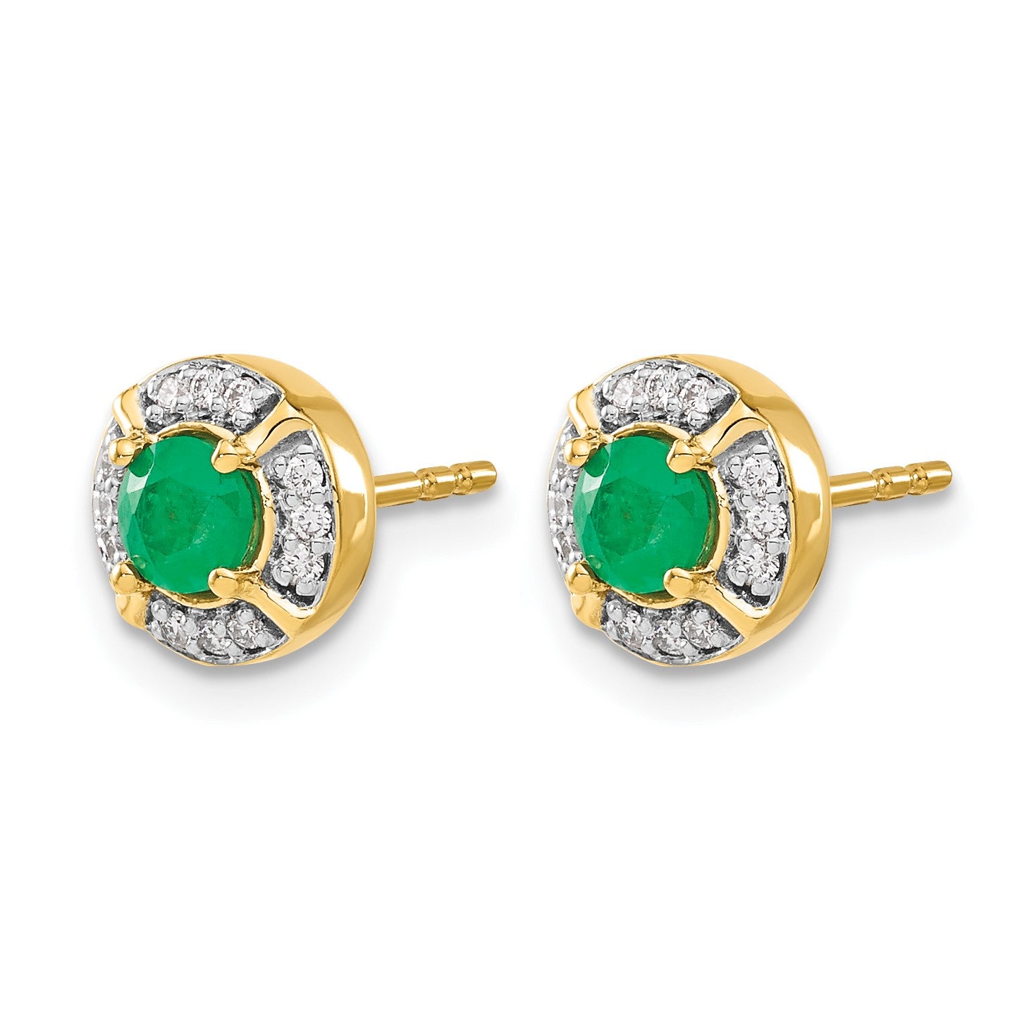 14k 4.1mm Round Emerald and Diamond Halo Post Earrings