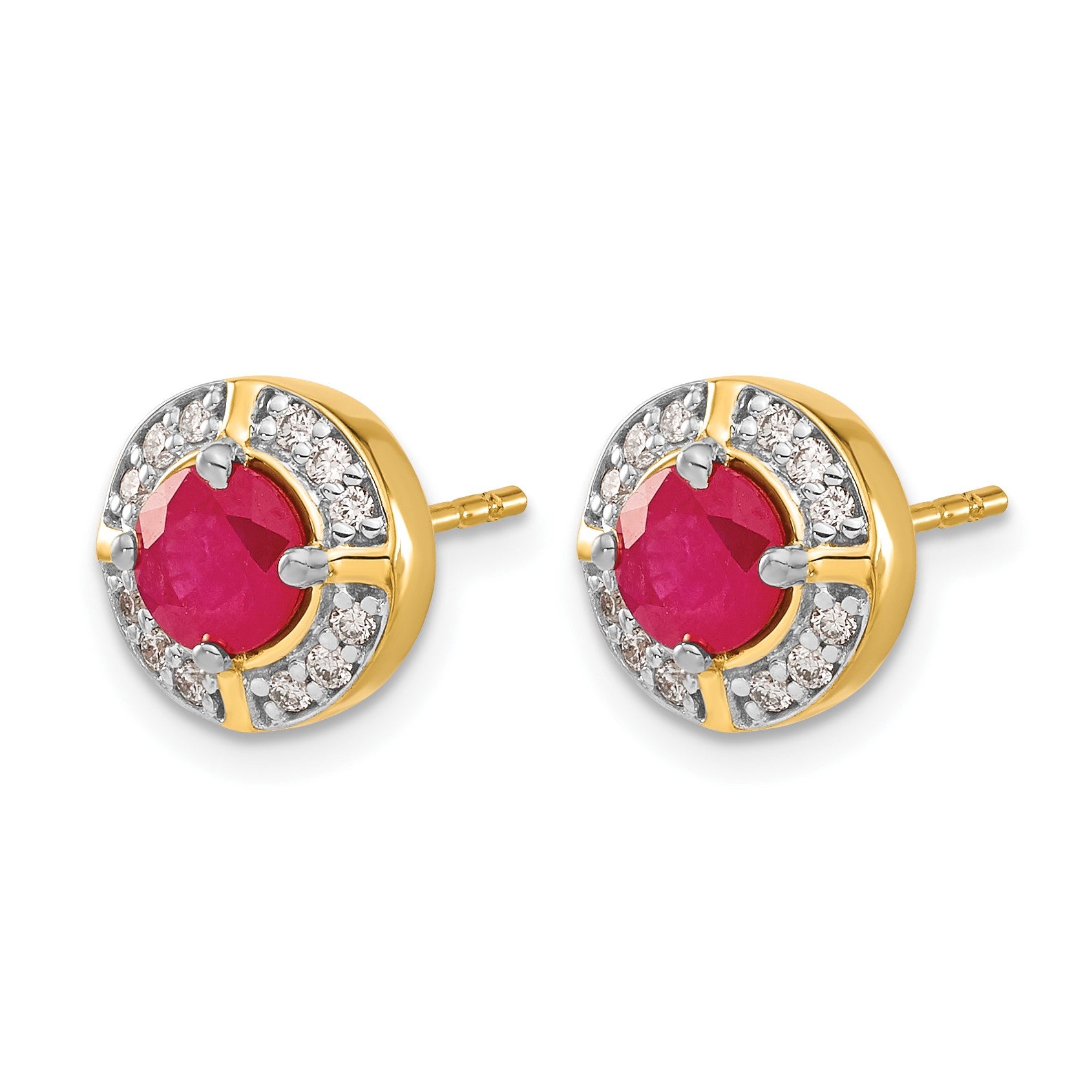 14k 5.2mm Round Ruby and Diamond Halo Post Earrings