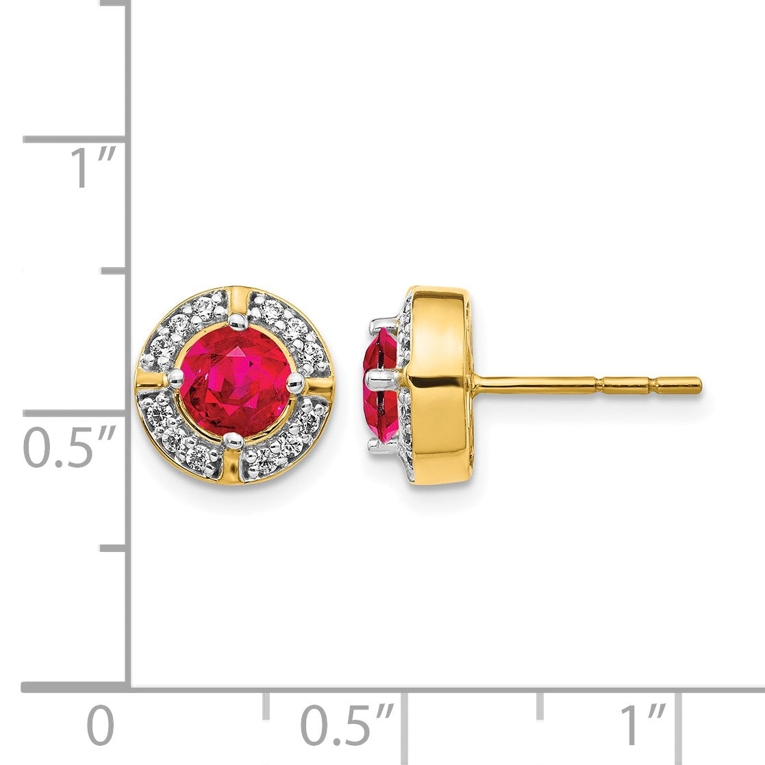 14k 5.2mm Round Ruby and Diamond Halo Post Earrings