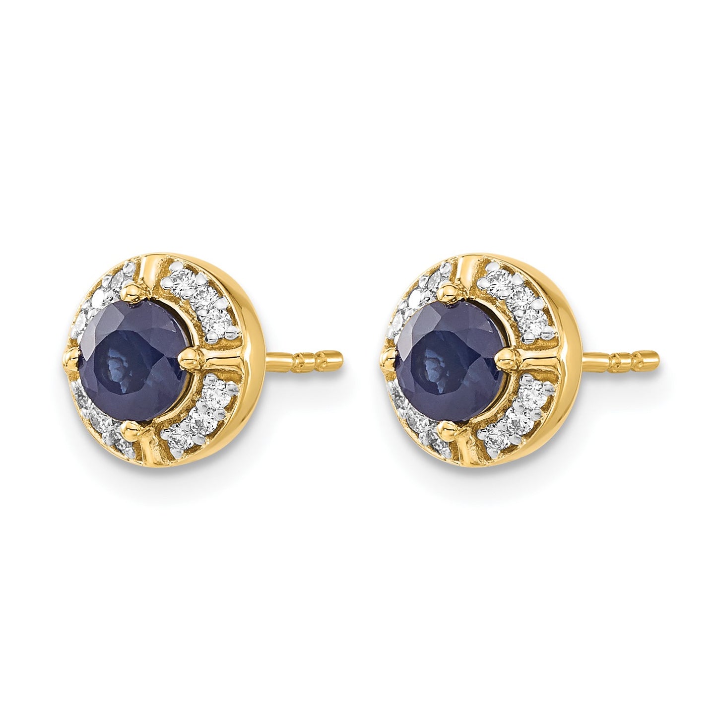 14k 4.5mm Round Sapphire and Diamond Halo Post Earrings