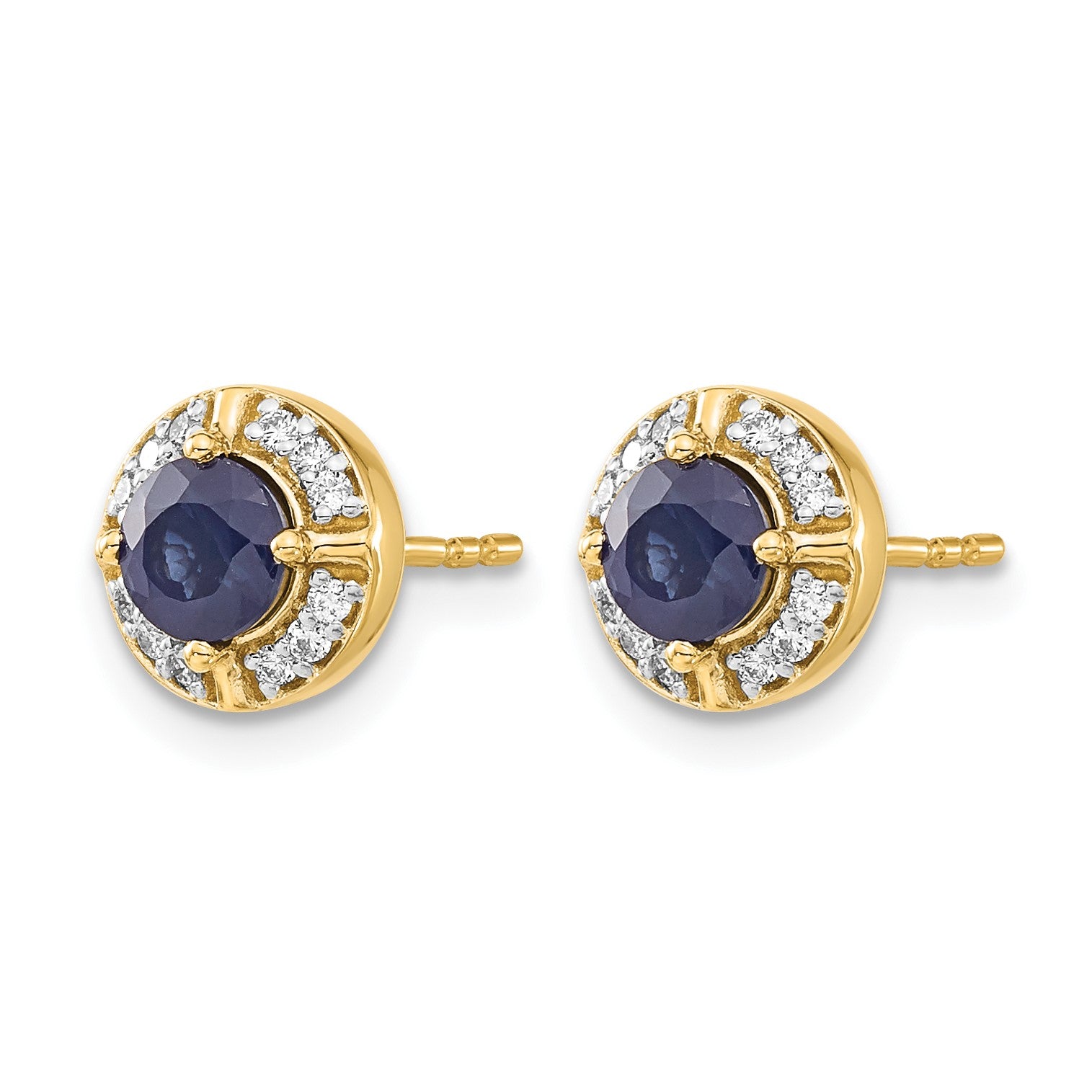 14k 4.5mm Round Sapphire and Diamond Halo Post Earrings
