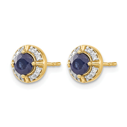 14k 4.5mm Round Sapphire and Diamond Halo Post Earrings