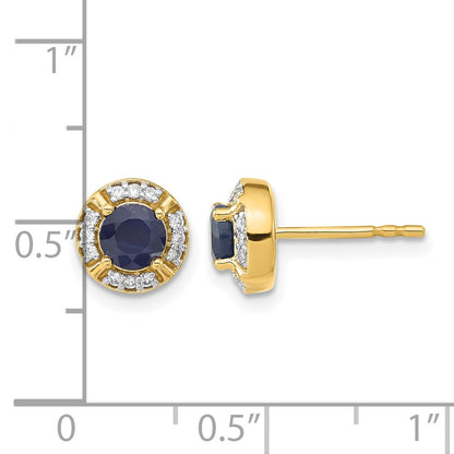 14k 4.5mm Round Sapphire and Diamond Halo Post Earrings