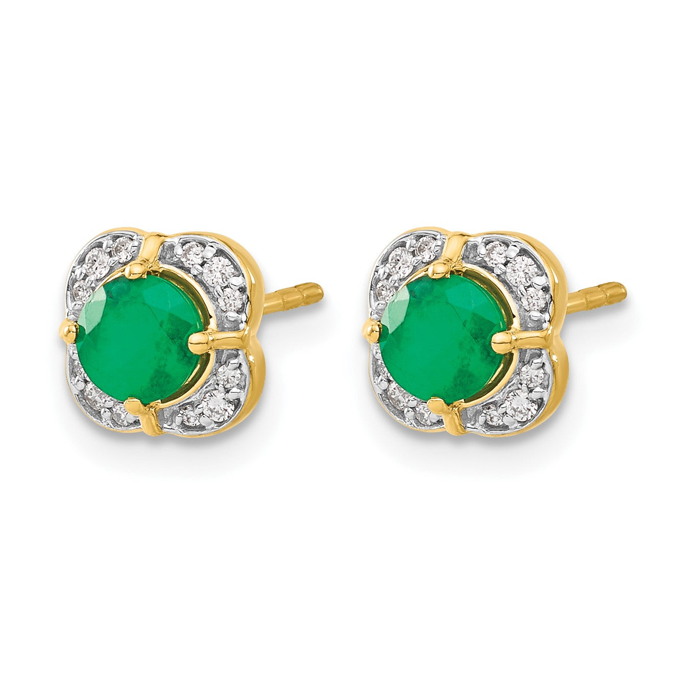 14k 4.5mm Round Emerald and Diamond Fancy Square Post Earrings