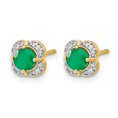 14k 4.5mm Round Emerald and Diamond Fancy Square Post Earrings