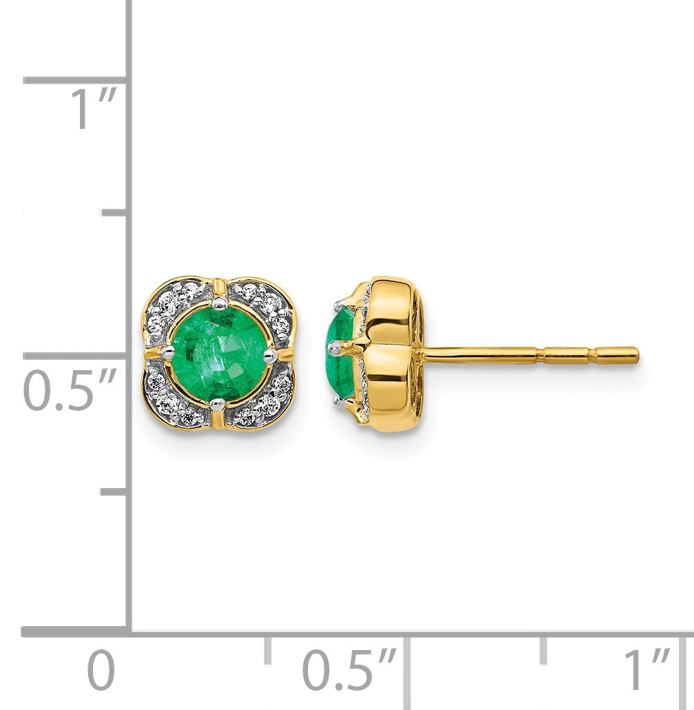 14k 4.5mm Round Emerald and Diamond Fancy Square Post Earrings