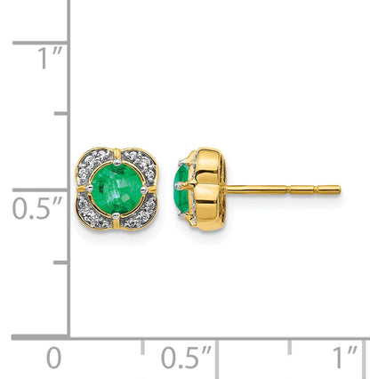 14k 4.5mm Round Emerald and Diamond Fancy Square Post Earrings