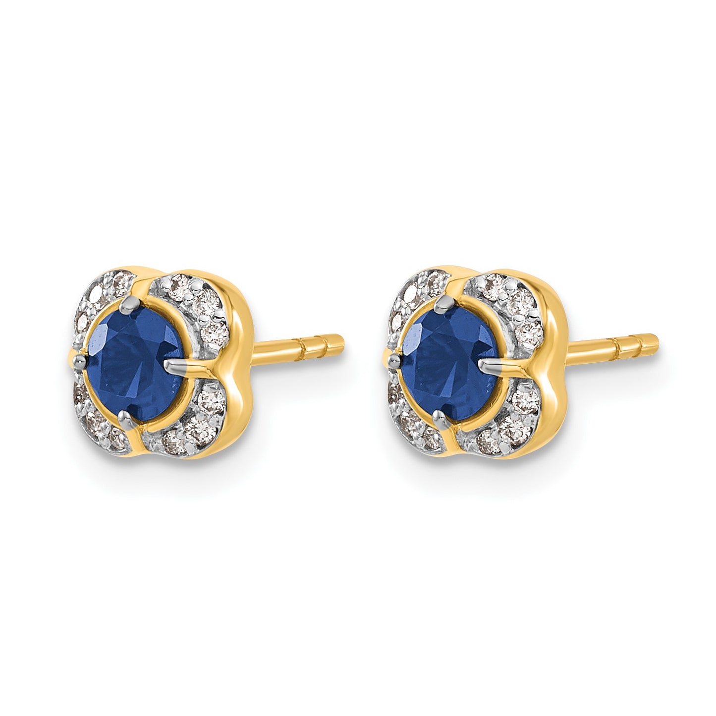 14k 4.1mm Round Sapphire and Diamond Fancy Square Post Earrings