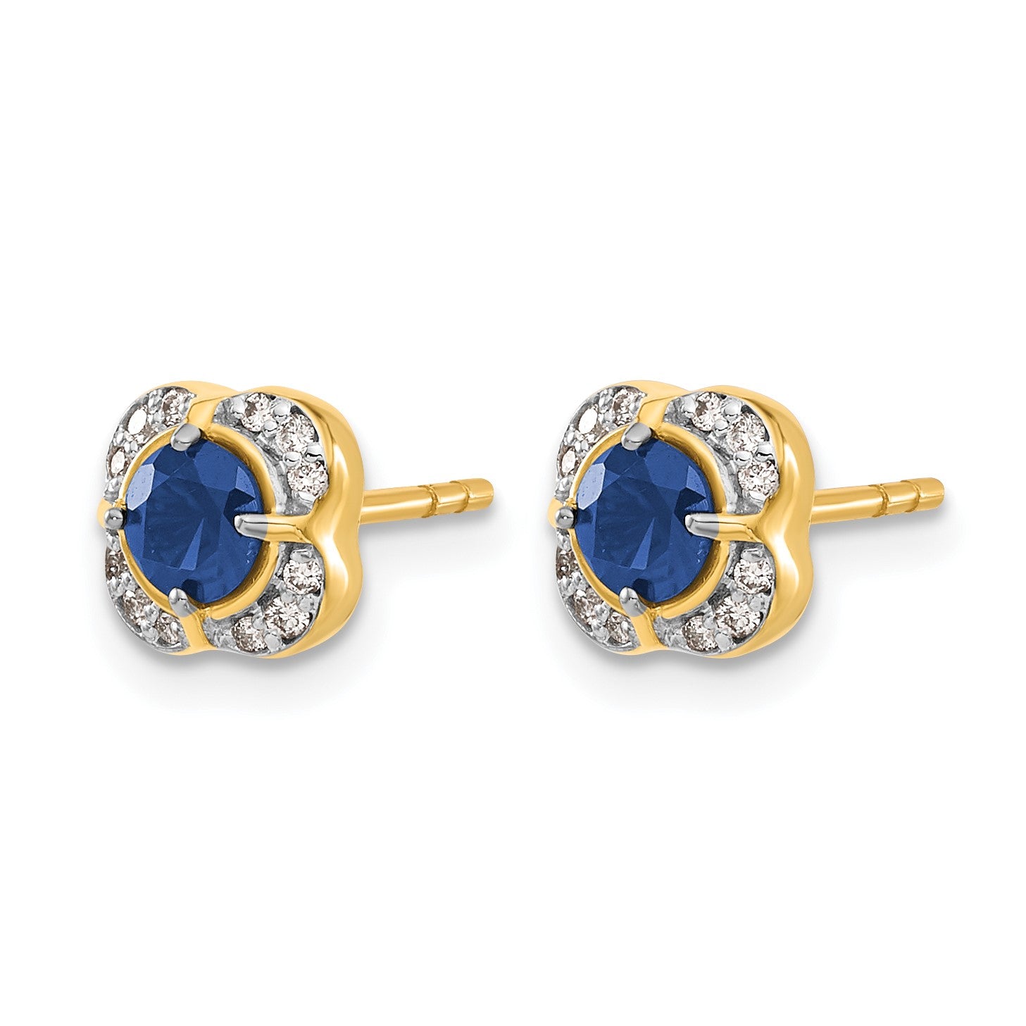 14k 4.1mm Round Sapphire and Diamond Fancy Square Post Earrings