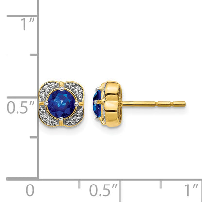 14k 4.5mm Round Sapphire and Diamond Fancy Square Post Earrings