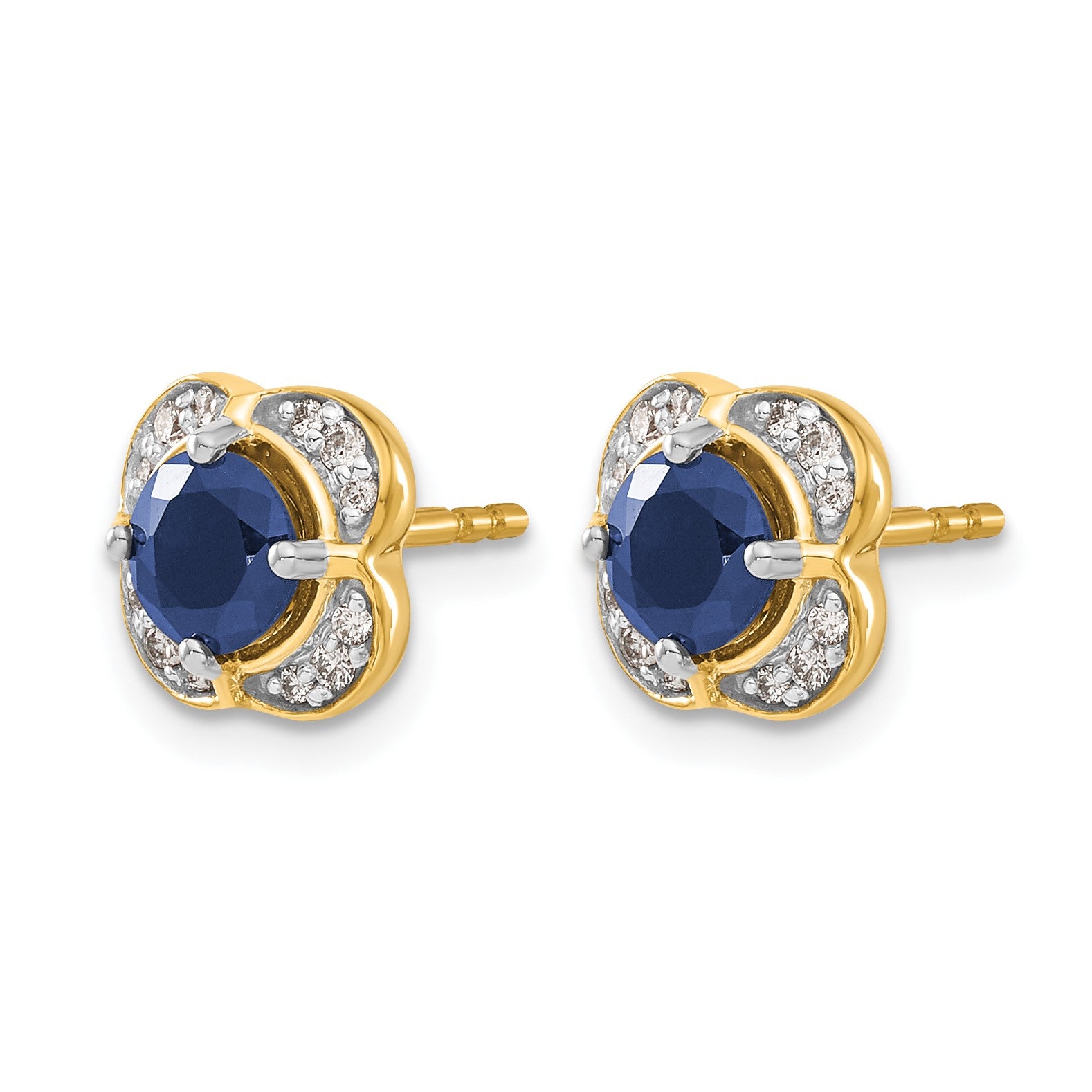 14k 5.2mm Round Sapphire and Diamond Fancy Square Post Earrings