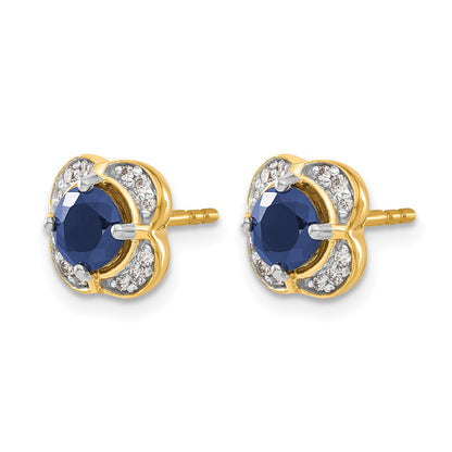 14k 5.2mm Round Sapphire and Diamond Fancy Square Post Earrings