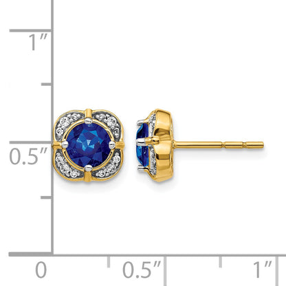 14k 5.2mm Round Sapphire and Diamond Fancy Square Post Earrings