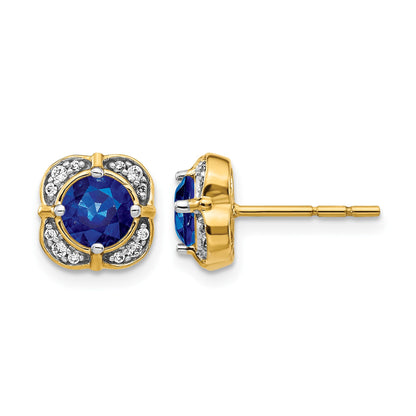 14k 5.2mm Round Sapphire and Diamond Fancy Square Post Earrings