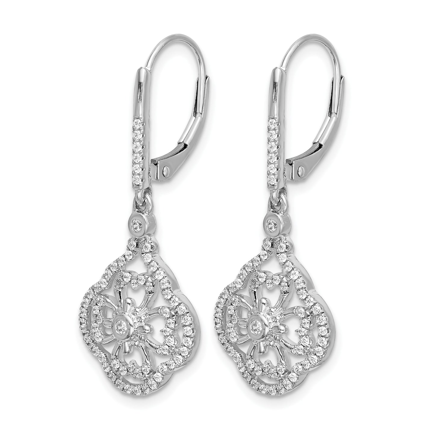 14k White Gold 1/2 carat Diamond Fancy Dangle Leverback Earrings