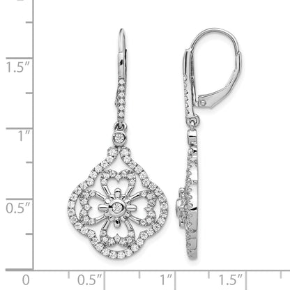 14k White Gold 1 carat Diamond Fancy Dangle Leverback Earrings