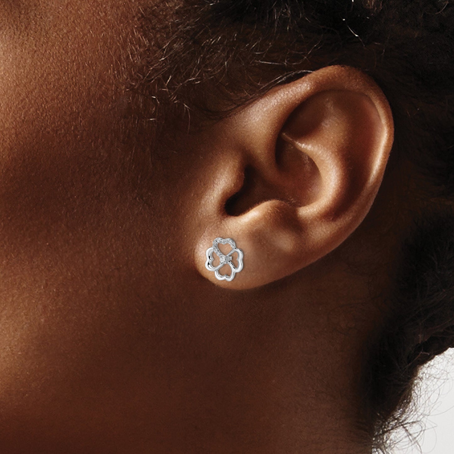 14k White Gold 1/10 carat Diamond Fancy Clover Post Earrings