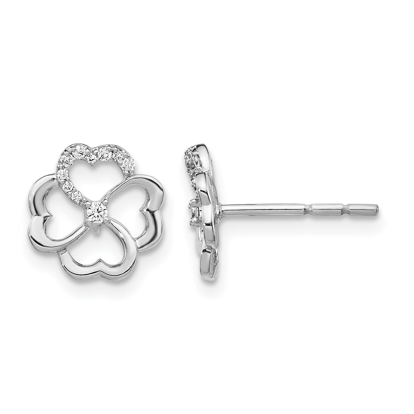 14k White Gold 1/10 carat Diamond Fancy Clover Post Earrings